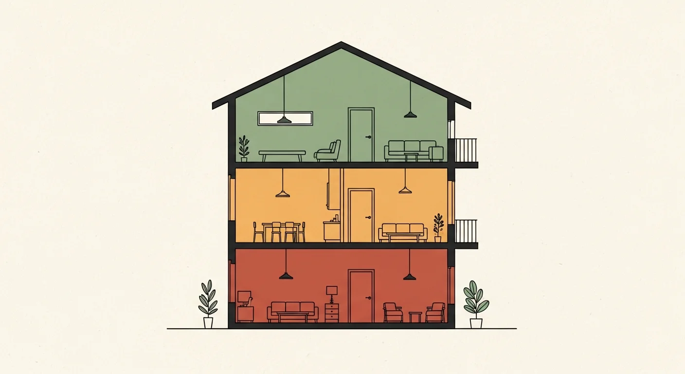 Illustration eines Hauses mit drei Etagen als Bild für das Nervensystem